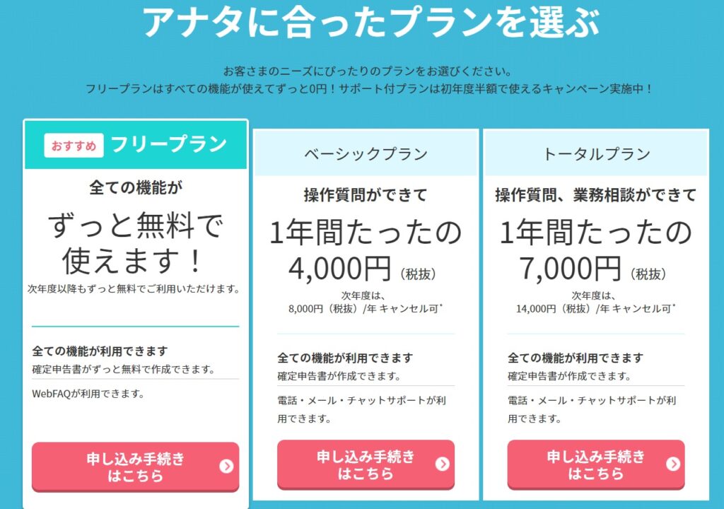 やよいの白色申告オンライン料金プラン