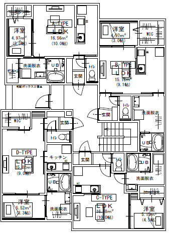 新築アパートの間取り図（1階）