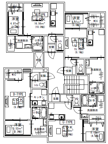 新築アパートの間取り図（2階）